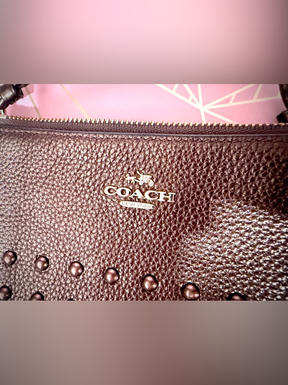 Coach Metallic Chocolate Brown Pebbled Leather Zip Wristlet - Picture 3 of 7